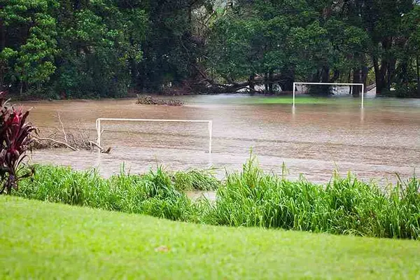 What should a football team do if the pitch is flooded?